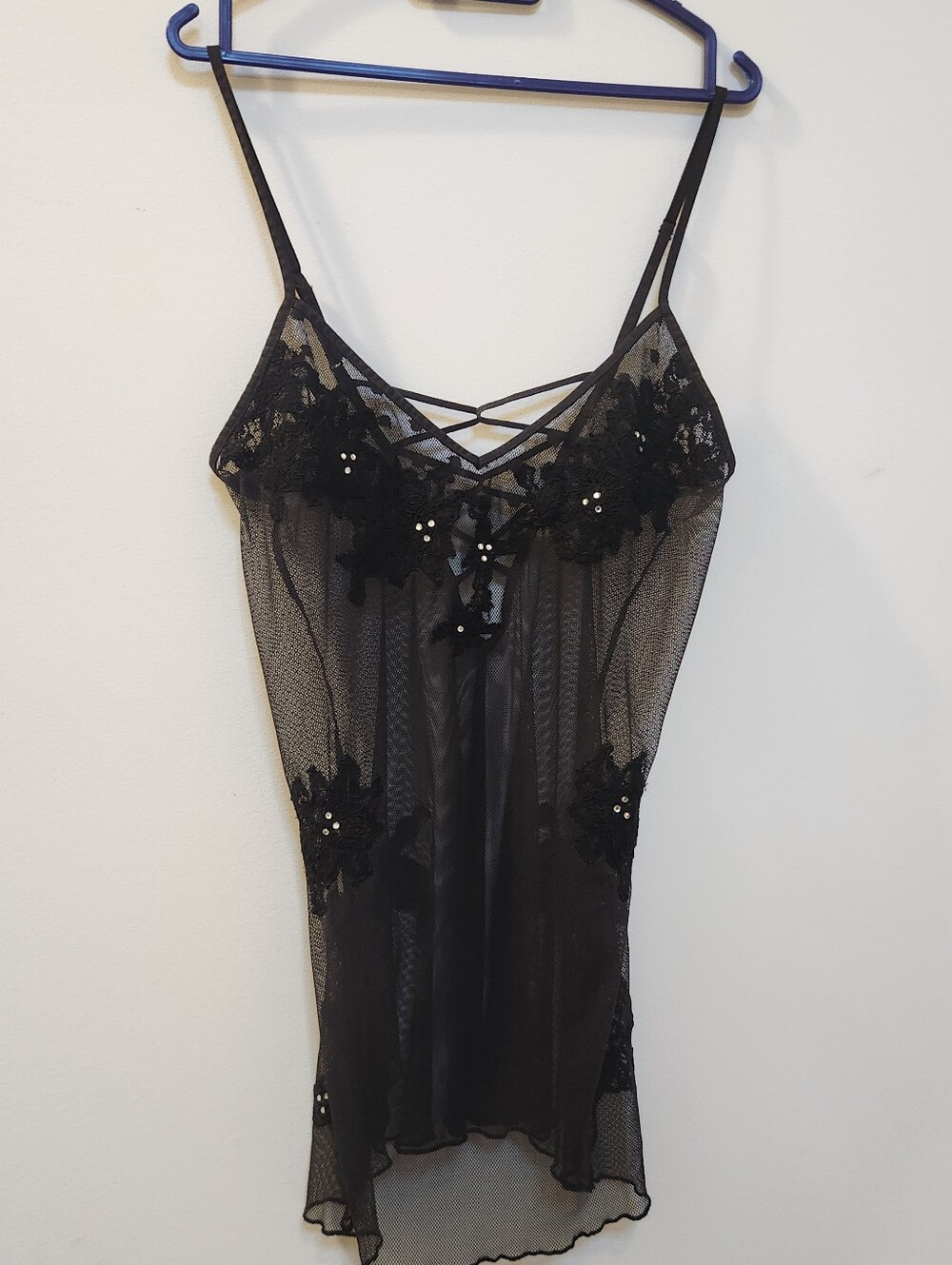 "Vintage Victoria's Secret" Sheer Black Lace Chemise Nightie - Women Intimates